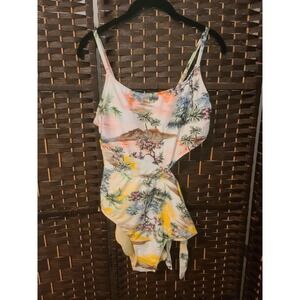 Tropical‎ Hawaiian One Piece Side Tie  Bathing Suit Size Large ( 12 - 14)